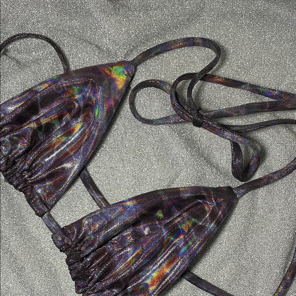 Purple Holographic Bikini Top Rave Swim Triangle
